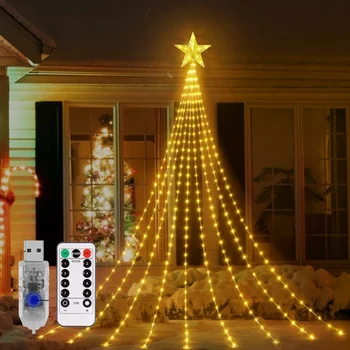 1 Рождественский декоративный светильник с пентаграммой, 9 полос длиной 2 м / 6,56 фута, USB-источник питания с дистанционным управлением, светодиодные внутренние и наружные фонари