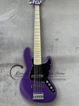 5-Струнная фиолетовая бас-гитара Jaz Body Кленовый гриф Фиксированный бридж Черная накладка 21 лад