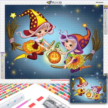 5D Алмазная картина Счастливый Хэллоуин Полная алмазная вышивка Мозаика Наборы для вышивки крестом Картина с изображением девочки из мультфильма Домашний декор Подарки для детей