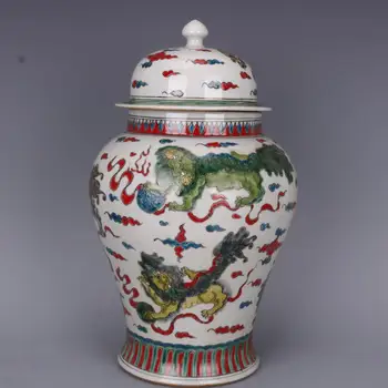 Белая Цинская ваза Лев Единорог Кайлин Большая Старинная китайская ваза Большая крышка для банки с имбирем 14 дюймов