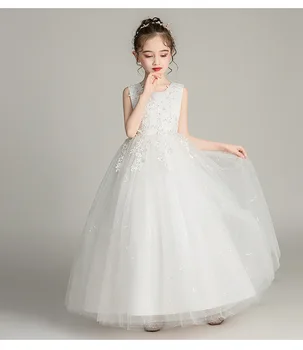 Детская одежда для детей 6-12 лет, платья для девочек в цветочек, Свадебное детское бальное платье, Длинное детское свадебное платье, пышное сетчатое платье принцессы