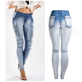 Женские рваные обтягивающие джинсы европейского размера Motor Jeans, женские эластичные брюки-карандаш, джинсовые брюки для стирки отбеливателем