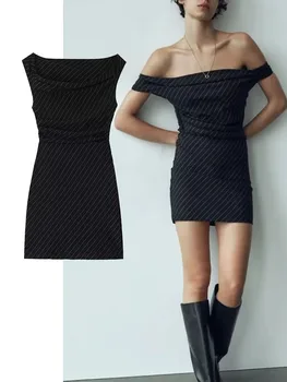 Женское платье с принтом TRAF, винтажное черное плиссированное мини-платье, женские платья без рукавов для женщин 2023, сексуальные пляжные платья
