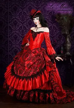 Красные готические Викторианские вечерние платья с открытыми плечами и длинным рукавом в стиле Стимпанк Антуанетта Фэнтези Маскарадное платье для выпускного вечера