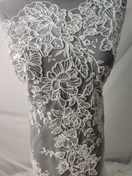Популярное французское сетчатое кружево с белыми бисерными пайетками, 5 лет, популярная распродажа, Высококачественная ткань с пайетками, вечернее платье для вечеринки