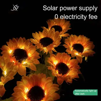 Светодиодные солнечные цветочные фонари Sunflower Sunflower Solar Lights 3-головная светодиодная водонепроницаемая искусственная желтая цветочная лампа для отдыха на открытом воздухе
