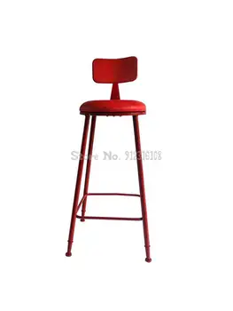 Скандинавский барный стул современный простой железный домашний стул со спинкой и высокими ножками, чистая красная одежда, табурет для фото в магазине молочного чая